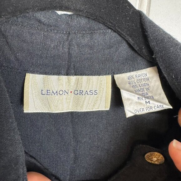 Lemongrass Linen Black Safari Embroidered Short Sleeve Button Down G40 - Picture 4 of 4